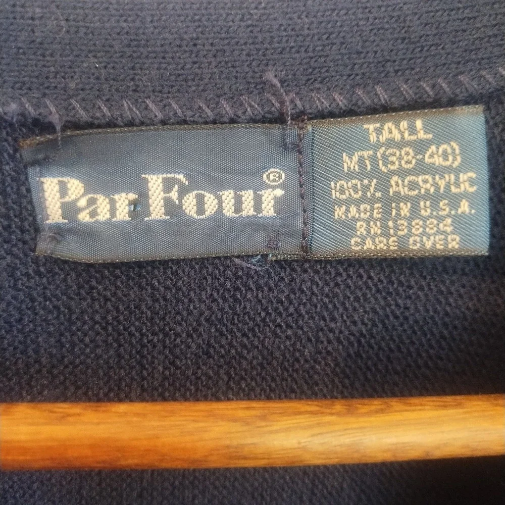 Par Four Cardigan Mens Medium Tall Blue Vintage‎ Golf Grandpa Preppy